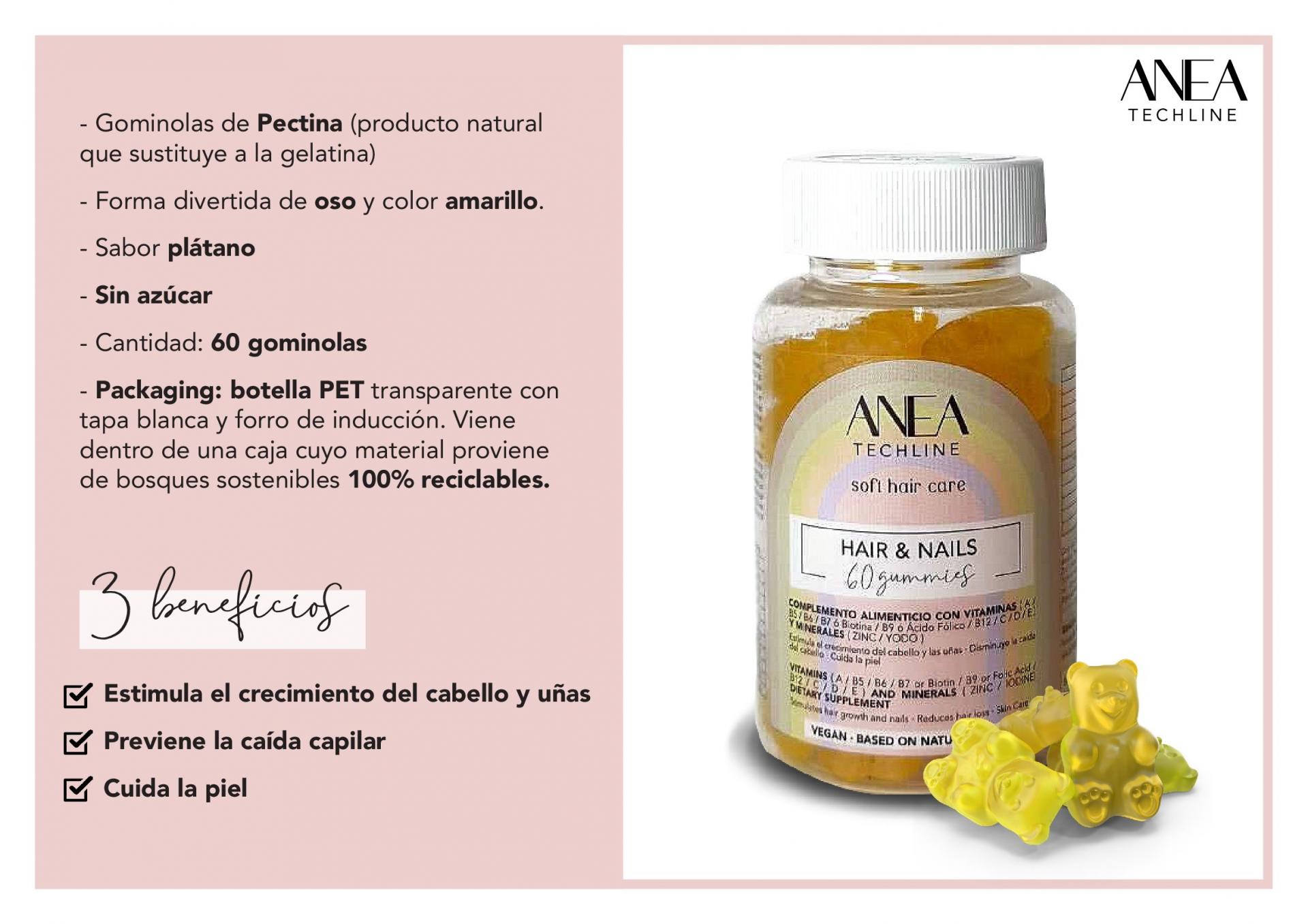 Pack de CHAMPÚ Y GOMINOLAS para Crecimiento del Cabello Hair Growth Pack Gummies ANEA TECHLINE - Imagen 2
