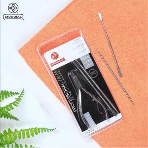 ALICATE DE CUTÍCULAS con espátula de uñas doble y empujador, kit de recortadora de manicura y pedicura MOD 778-EP MUNDIAL