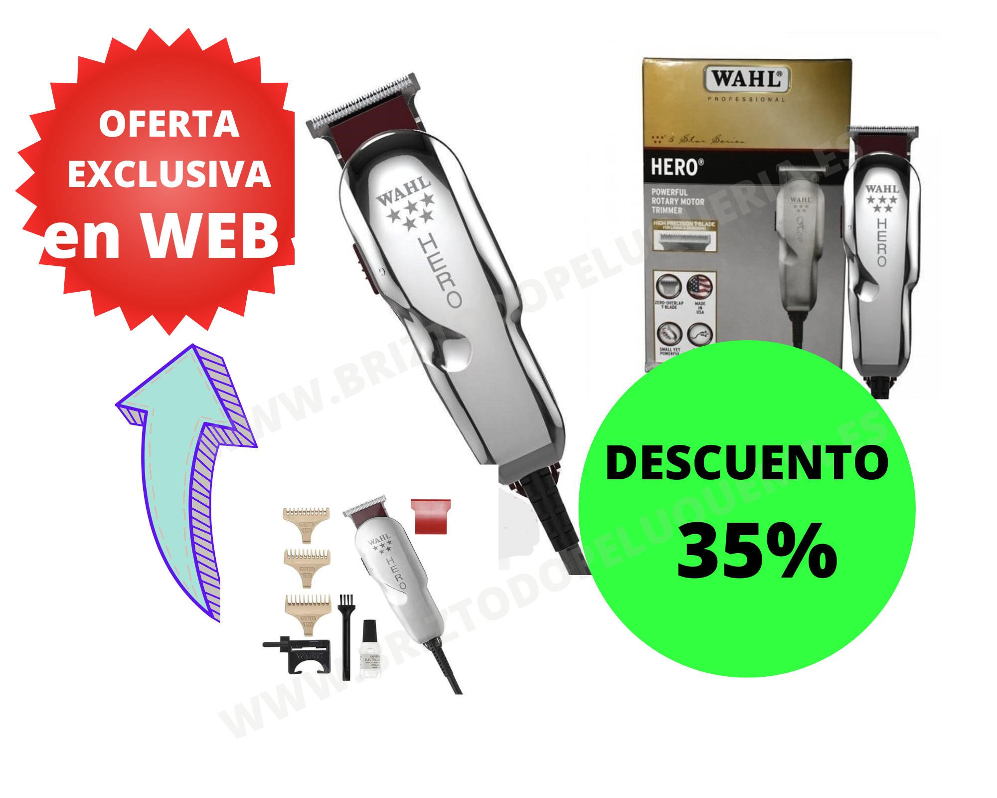 MÁQUINA DE CORTE WAHL RECORTADORA, DETALLADORA, PATILLERA Y DE ACABADOS HERO 5 ESTRELLAS WAHL