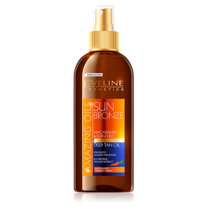 ACEITE BRONCEADOR SIN protector solar, CON EXTRACTO DE MACADAMIA Y VITAMINA E EVELINE
